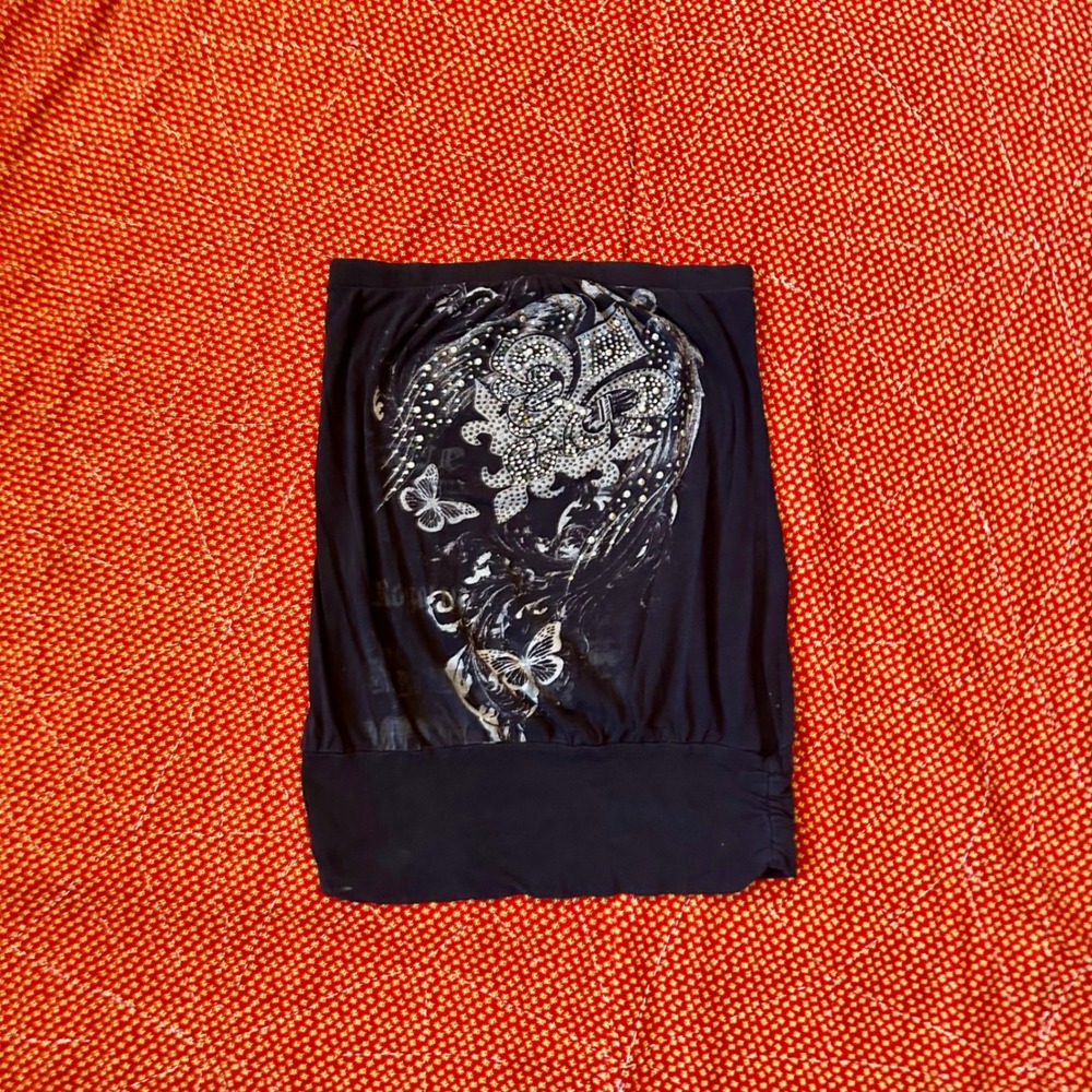Vintage Y2K graphic Tube Top Black Rhinestone Butterfly S